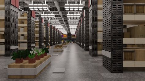 Minecraft Warehouse Interior, Minecraft Workshop Interior, Minecraft Warehouse Ideas, Minecraft Warehouse, Minecraft Factory, City In Minecraft, Villa Minecraft, Interior Minecraft, Minecraft Zombie