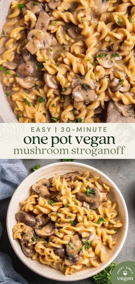 Easy Vegan Dinner For One, Vegan Meal Easy Quick, Easy Vegan Mushroom Stroganoff, Very Easy Vegan Recipes, Easy Weeknight Vegan Dinners, Easy October Dinners, Vegan One Pot Pasta Recipes, Filling Vegan Dinner, Quick Dinner Ideas Vegan