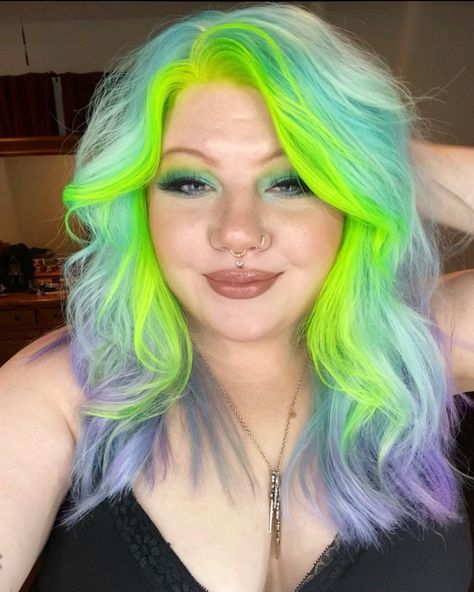 @pulpriothair never fails me 🛸 refreshed my hair and I’m in love! Come see me for all your fun colors 😝 @pulpriothair shades ‘acid spill’ a… | Instagram Creative Hair Color, Pulp Riot, Creative Hair, Creative Hairstyles, July 11, Come And See, Green And Blue, Hair Goals, My Hair