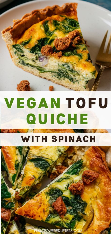 Tofu Breakfast Quiche High Protein Vegan Lunch, Quiche With Spinach, Tofu Quiche, Wholefood Plantbased, Protein Vegan Breakfast, Wfpb Breakfast, Protein Vegan Meals, High Protein Vegan Meals, High Protein Vegan Breakfast