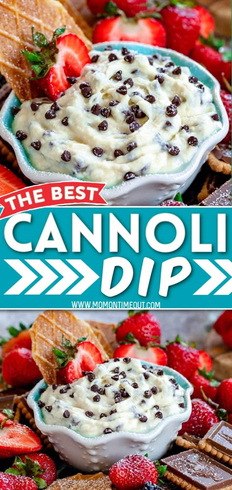 Delicious, creamy Cannoli Dip is the perfect sweet treat for your next get together. Made with just 5 ingredients, this delicious dip is better than classic Cannolis and SO much easier! The perfect no bake dessert! // Mom On Timeout Super Bowl Cupcakes, Cannoli Dip Recipe, Sweet Dip, Dessert Dip Recipes, Cannoli Dip, Mom On Timeout, Dessert Dip, Sweet Dips, Dessert Dips