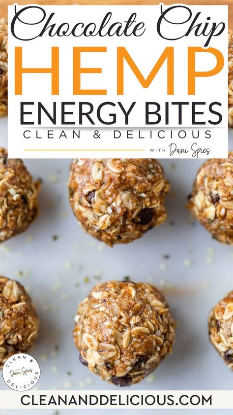 No-bake, nutrient-rich Chocolate Chip Hemp Energy Bites that taste like cookie dough are loaded with wholesome ingredients like creamy almond butter, oats and hemp seeds. These healthy snack balls are gluten-free, easily made vegan and packed with healthy fats to keep you satisfied. The best on-the-go snack or treat! | @danispies #healthychocolatechipenergybites #easyhealthyenergybites #easyenergybites #hempenergybites Chocolate Chip Energy Bites, Oatmeal Chocolate Chip Energy Balls, Protein Balls With Hemp Hearts, Peanut Butter Energy Balls Chia Seeds, Peanut Butter Chocolate Chip Energy Bites, Healthy Easter Recipes, Healthy Kid Friendly Meals, Energy Bites Recipes, Clean And Delicious