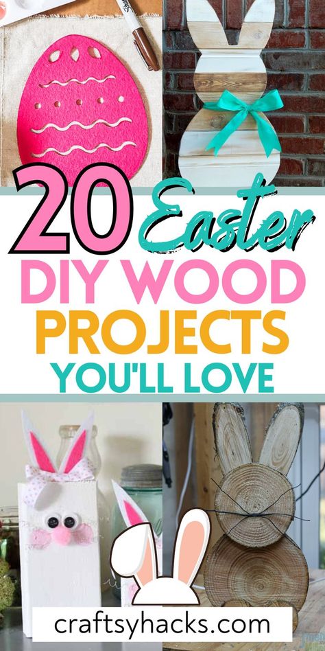 Enjoy these Easter crafts! Make these Easter crafts diy and enjoy decorating on a low budget. Who doesnt' love an Easter project! Easy Easter Wood Crafts, Wood Crafts For Spring, Diy Wooden Easter Decorations, Wooden Rabbits Diy Wood Crafts, Spring Wood Crafts To Sell, Spring Wood Projects, Easter Wood Projects, Wood Easter Bunny, Wooden Easter Decorations