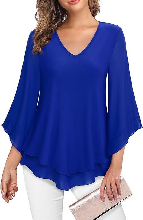 Lotusmile Tops for Women, Cute Summer Dressy Tops for Women Tunic Tops for Leggings Womens Blouses for Work Professional Blue Floral Blouse Double Layers Mesh Flowy Shirts for Women Fashion at Amazon Women’s Clothing store Womens Dressy Blouses, Dressy Tunic Tops, Dressy Tops For Women, Blouses For Work, Flowy Shirts, Tunic Tops For Leggings, Dressy Shirts, Blue Floral Blouse, Layered Blouse