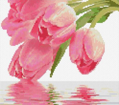 Reflection Cross Stitch Calculator, Beautiful Cross Stitch, Needlework Patterns, Floral Cross Stitch, Cross Stitch Rose, Crochet Cross, Chart Design, Stitch Flowers, Cross Stitch Flowers