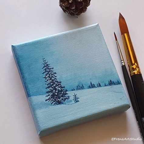 Canvas Easy Painting Ideas, Canvas Easy Painting, Painting Ideas On Canvas Simple, Mini Toile, Painting Ideas On Canvas Easy, Spongebob Painting, Easy Painting Ideas On Canvas, Christmas Canvas Art, Winter Landscape Painting