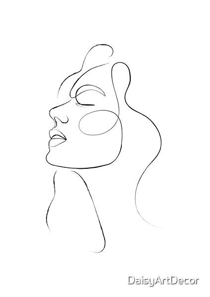 One Line Continuous Woman's Face by DaisyArtDecor | Redbubble Womans Face Outline Tattoo, Outline Of Woman Face, Feminine Face Drawing, Tattoo Of Woman Faces, Single Line Face Tattoo, Line Drawing Tattoo Woman, Outline Face Tattoo, Women Face Outline Art, Face Line Tattoo