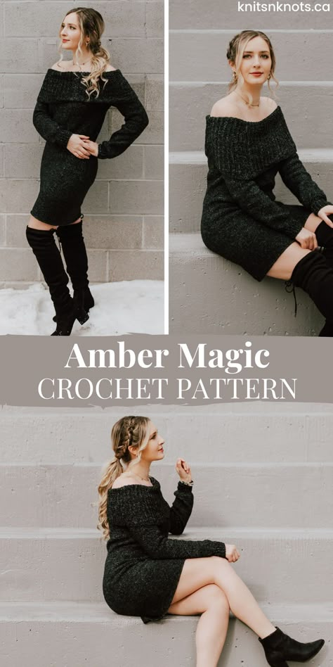 Knit Sweater Dress Pattern, Crochet Winter Dresses, Sweater Dress Pattern, Crochet Sweater Dress, Friends Crochet, Crochet Dress Pattern Free, Winter Crochet, Dress Patterns Free, Crochet Size