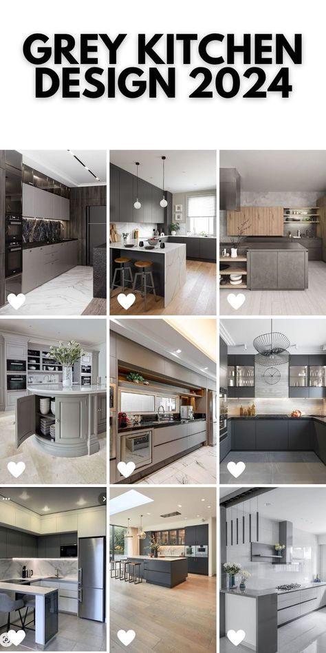 An increasingly popular trend in 2024 is the incorporation of islands into grey kitchen designs. These islands serve as multifunctional spaces, providing additional storage, preparation areas, and even seating. Modern Dark Gray Kitchen, Grey Kitchen Combination Ideas, Grey Kitchens With Islands, Glossy Grey Kitchen Cabinets, Modern Grey Kitchen With Island, Howdens Kitchen Colours, Modern Kitchen 2024 Trends, 2024 Kitchen Island Trends, Beige Grey Kitchen