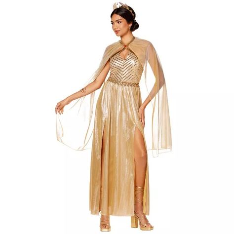 Adult Goddess of Sun Costume - The Signature Collection - Spirithalloween.com Sun Custome Halloween, The Sun Costume, Sun Queen Dress, Athena Goddess Costume, Sun Goddess Outfit Drawing, Sun Goddess Cosplay, Goddess Of Sun, Roman Goddess Costume, Sun Goddess Headpiece