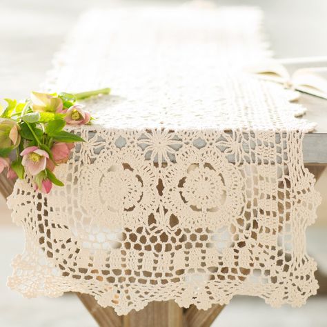 Cavaillon Lace Runner Oval Shaped Mirror, Lace Table Runner, Lace Runner, Linen Layers, Lace Table, Lace Tablecloth, Tablecloth Fabric, Crochet Blankets, Linen Table Runner