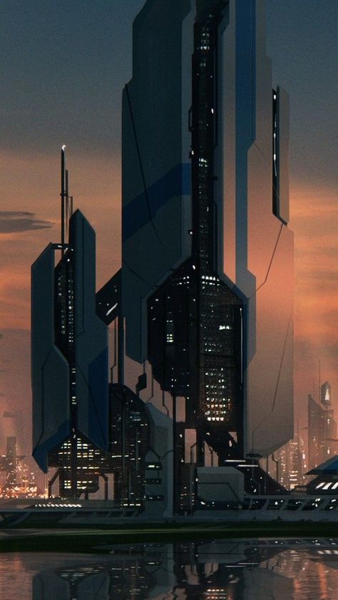 Futuristic Cityscape, Sci Fi Building, Sci Fi Architecture, Sci Fi Landscape, Futuristic Building, Sci Fi City, Sci Fi Environment, City At Night, Cyberpunk City