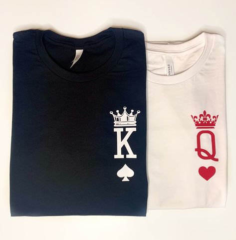 Tshirt Design For Couple, King T Shirt Design, King And Queen Shirts Couple, King Of Hearts Shirt, His And Hers Tshirt Ideas, Couple Shirt Design Ideas Aesthetic, Couple Design Tshirt, Couple Tshirt Design, Couple Shirt Design Ideas