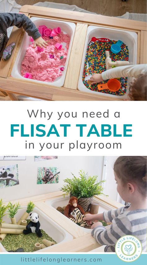 Ikea Messy Play Table, Sensory Flisat Table, Trofast Table Activities, Ikea Sensory Bin Table Ideas, Diy Sensory Table Activities, Sensory Tables Diy, Build A Sensory Table, Ikea Trofast Sensory Table, Ikea Kids Activity Table