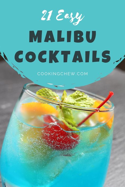 As the weather starts to warm up, these 21 Malibu Cocktails are what you need to help you cool down & relax with a tropical drink in hand. There are many tropical drinks you can make with Malibu rum! Easy Fruity Cocktails, Malibu Mixed Drinks, Drinks With Sprite, Cocktails With Malibu Rum, Rum Drinks Easy, Rum Mixed Drinks, Tropical Cocktail Recipes, Malibu Rum Drinks, Malibu Cocktails