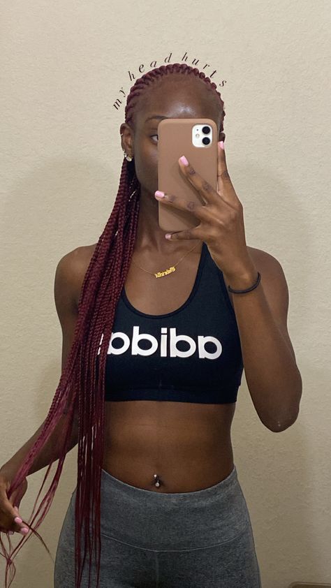 Red Cornrows Braids, Brown Red Braids For Black Women, Red Braids On Brown Skin, Red Brown Braids, Red Protective Styles, Red Cornrows Braids Black Women, Red Straight Back Braids, Red And Brown Braids, Cornrows Braids Black Women