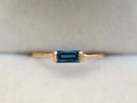 Blue Baguette Ring, London Topaz Ring, Baguette Band, London Topaz, Gemstone Stacking Ring, Ring Baguette, Baguette Diamond Rings, Diamond Stacking Rings, Baguette Ring