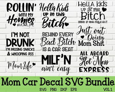 Mom Decals For Car, Mom Decals, Car Decal Svg, Nails Black Women, Hot Mess Mom, Sticker Svg, Funny Car Decals, Kids Decals, Decal Svg