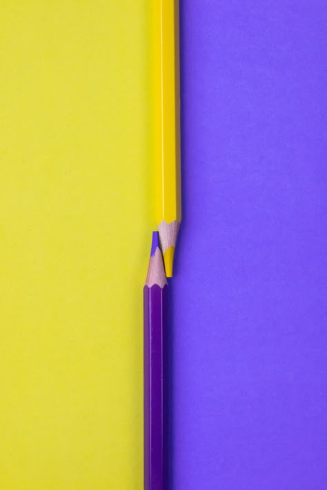 Complimentary Colours Photography, Color Harmony Photography, Complimentary Colors Photography, Complementary Colors Photography, Typography Book Design, Purple Combination, Contrast Photography, Flat Color Palette, Yellow Pencil