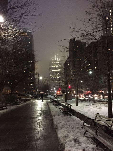 February15 Battery Park February Aesthetic Winter, February Aesthetic Photography, February Aesthetic, Snowy City, Battery Park, Winter Street, I Love Winter, Night Scenery, Outside World