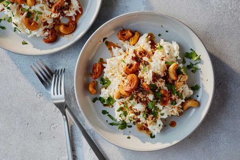 Cumin and Cashew Yogurt Rice Recipe Yogurt Rice, Grain Dishes, New York Times Recipes, Cashew Yogurt, Nyt Recipes, Creamy Yogurt, Recipes Rice, Vegetarian Main Dishes, Rice Beans