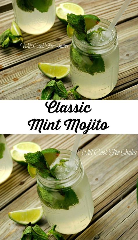 Mojito Recipe Pitcher, Mojito Recipes, Mojito Recipe Classic, Mojito Drink, Classic Mojito, Mint Drink, Mint Simple Syrup, Mint Mojito, Seltzer Water