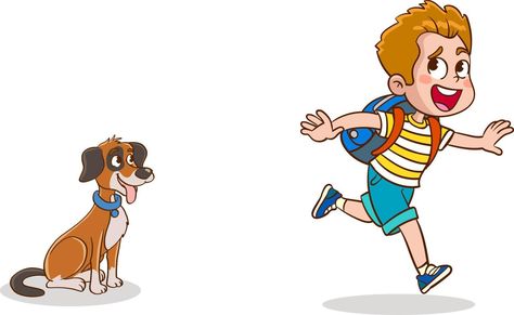 Kids Running Illustration, Dog Vector Illustration, Running Illustration, Childhood Memories Art, Memories Art, Chinese Language Learning, Kids Illustration, Dog Vector, Kids Running