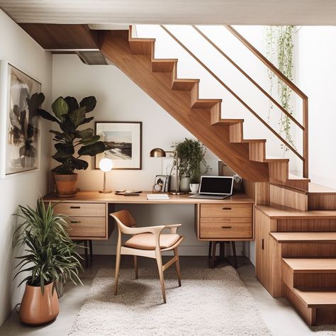 Office Under Staircase, Desk Under Stairs, Office Under Stairs, Office Interior Design Creative, Under Stairs Storage Ideas, Space Under The Stairs, Under Stairs Nook, Stairs Storage Ideas, Under Stairs Storage Solutions