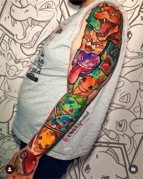 Pokemon Sleeve Tattoo, Pokemon Tattoo Sleeve, Charizard Tattoo, Pokemon Sleeves, Cool Pokemon Wallpapers, Pokemon Tattoo, Gaming Tattoo, Original Pokemon, Pokemon Pokedex