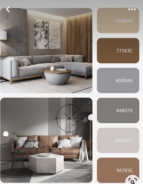 Bedroom Gray Color Scheme, Gray Colour Combination Living Rooms, Gray Flooring Brown Furniture, Gray White And Wood Living Room, Grey Color Pallete Living Room, Apartment Interior Color Schemes, Grey White Beige Color Scheme, Gray Palette Living Room, Cool Tone Living Room Grey