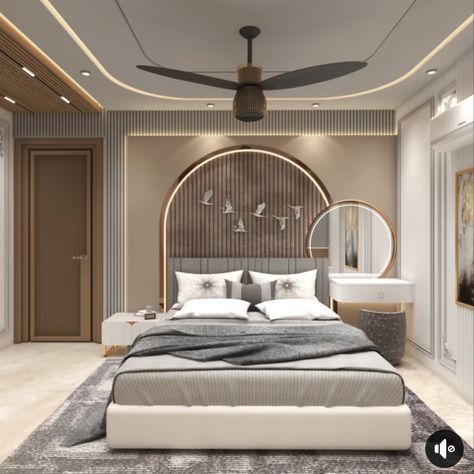 Curve Bedroom Design, Bedroom False Ceiling Design With Fan, Pop Bedroom Ceiling, Luxury Bedroom False Ceiling Design, False Ceiling Bedroom Luxury, Bedroom Pop Design Ceiling, Bed Side Mirror Ideas, Sealing Design Bedroom, Bedback Designs Modern