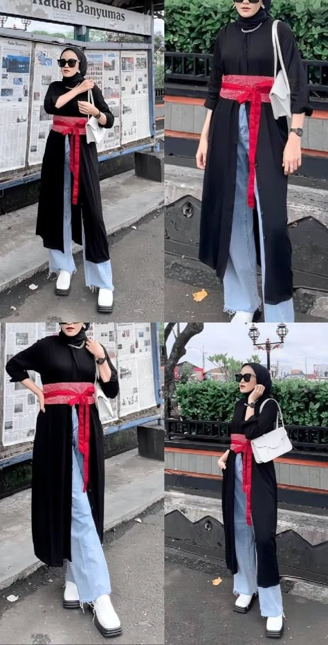 Ootd Obi Belt Hijab, Belt Kain, Obi Belt Batik, Outfit Hijab Ideas, Fashion Outfits Hijab, Outfit Campus, Kondangan Outfit, Ootd Kondangan, Fashion Travel Outfit