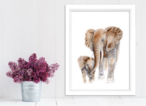 Tattoo Main, Baby Elephants Art, Mother Elephant, Baby Elephant Nursery, Baby Room Prints, Mom And Baby Elephant, Elephant Nursery Art, Elephant Print Art, Safari Baby Animals