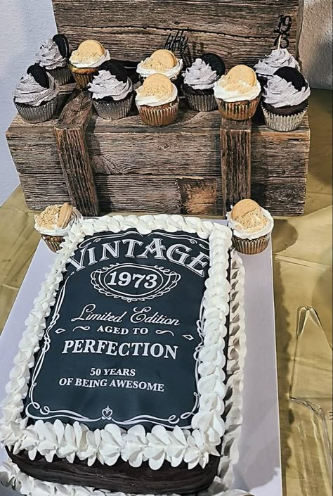 Vintage Men Birthday Party Ideas, Whiskey Theme Cake For Men, 50 Surprise Party Ideas, 50th Birthday Cakes For Men, 50th Party Ideas, 50th Birthday Party Ideas For Men, 50th Birthday Themes, Whiskey Party, Surprise 30th Birthday