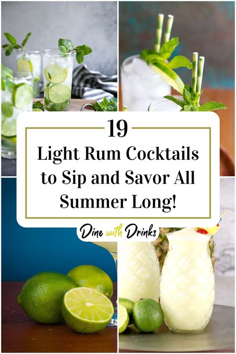 Collage of 4 light rum cocktails. Light Rum Cocktails, Light Cocktails, Rum Cocktail Recipes, Light Rum, Rum Cocktails, Rum Cocktail, Delicious Cocktails, Signature Drinks, Adult Beverages