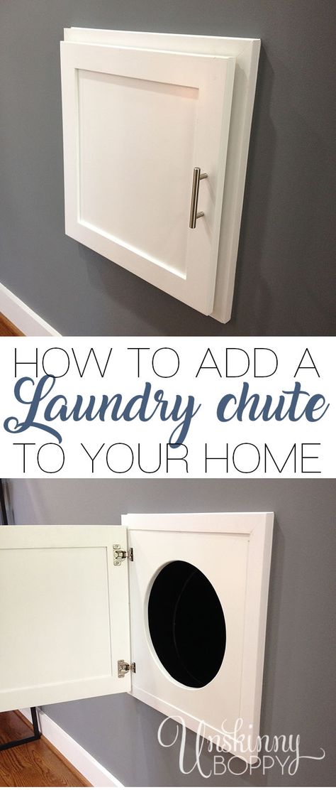 Wanting a laundry chute to easily drop the clothes from upstairs down? Here is a detailed tutorial about how to add a laundry chute to an older home. Home Laundry Shoot, How To Build A Laundry Shoot, How To Add A Bathroom To Your House, Dirty Laundry Organization, Laundry Shoot, Laundry Chute, Room Storage Diy, Basement Laundry, Laundry Room Inspiration