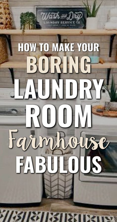 Laundry Room Makeovers on a Budget - How to make your boring laundry room farmhouse fabulous Laundry Mud Room Decor Ideas, Farmhouse Laundry Room Ideas Small Diy, Charcoal Gray Laundry Room, Updating Laundry Room, Log Cabin Laundry Room Ideas, Small Country Laundry Room Ideas, Decorative Laundry Room, Farmhouse Laundry Room Remodel, Laundry Room Wreath Ideas