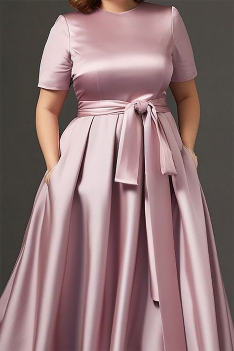 Gowns Dresses For Plus Size, Plus Size Bridesmaid Dresses With Sleeves, Satin Bridesmaid Dresses Plus Size, Satin Maxi Dress Outfit, Satin Dresses Outfit, Plus Size Dresses To Wear To A Wedding, Puff Sleeves Gown, Plus Size Satin Dress, Mother Of The Bride Plus Size