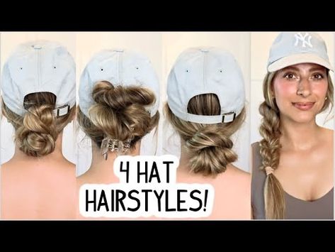 4 EASY HAT HAIRSTYLES! MEDIUM & LONG HAIRSTYLE | SUMMER HAIRSTYLES | BASEBALL HAT HAIRSTYLES - YouTube Ballcap Hairstyles Cute, Hairstyles With Hats Ball Caps, Easy Hat Hairstyles, Hairstyles With A Hat, Medium Long Hairstyle, Baseball Hat Hairstyles, Baseball Cap Hairstyles, Cap Hairstyles, Hairstyle Youtube