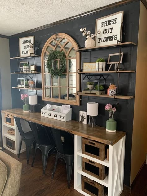 Farmhouse Office Ideas Small Spaces, Diy Farmhouse Office Decor, Western Office Desk Decor Ideas, Home Office Rustic Farmhouse Style, Farmhouse Office Shelves, Rustic Office Ideas Farmhouse Style, Small Shared Office Ideas, School Secretary Office Ideas, Western Office Decor Ideas Rustic