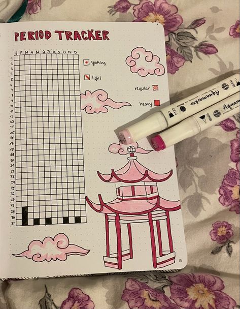 Bullet Journal, Period Tracker✨ How To Make A Period Tracker, Period Journal Ideas, Bujo Period Tracker, Periods Tracker, Period Tracker Ideas, Planer Ideas Diy, Period Tracker Journal, Journal Period Tracker, Period Journal