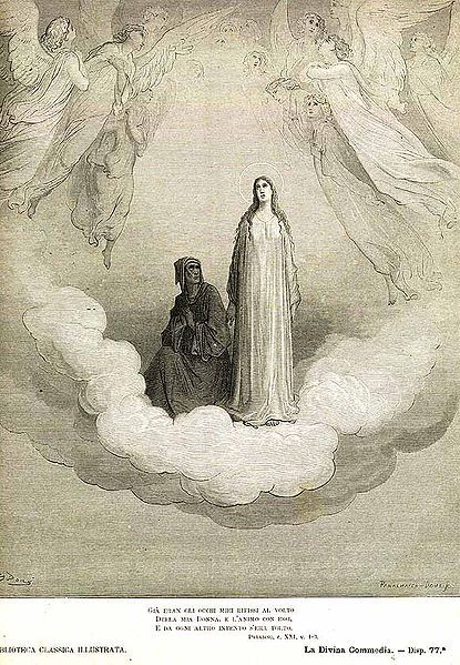 Dante and Beatriz going up to Paradise, Gustave Doré Dante Purgatory, Dante E Beatrice, Beatrice Dante, Dante's Purgatory, Gustavo Dore, Mary Painting, Virgin Mary Painting, Grand Inquisitor, Gabriels Inferno