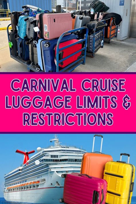 Pack your bags wisely! Learn all about Carnival Cruise luggage limits and restrictions so you can sail smoothly. 🛄⚓ #CruiseTravel #PackingTips #CarnivalCruise First Time Cruise Tips Carnival, Carnival Cruise Essentials, Carnival Cruise Tips First Time, Carnival Cruise Tips And Tricks, Carnival Sunshine Cruise Tips, Cruise Excursion Bag, Carnival Liberty Cruise Ship, Carnival Mardi Gras Cruise Tips, Cruise Hacks Carnival