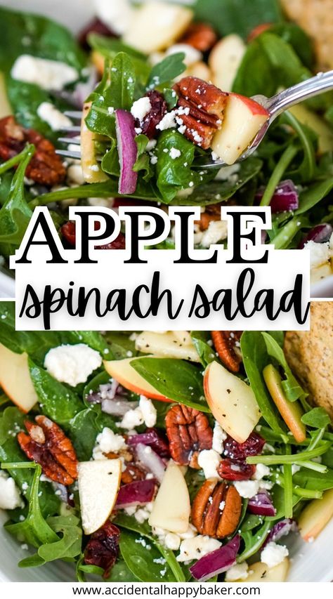 Apple Recipes Dinner, Apple Spinach Salad, Spinach Feta Salad, Spinach Apple Salad, Apple Recipes Easy Healthy, Cranberry Spinach Salad, Lunch Stuff, Honey Dijon Dressing, Feta Pasta Salad