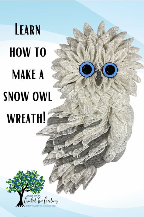 This YouTube video will give you the step-by-step instructions on how to create an adorable spotted snow owl wreath. Animal Wreaths Ideas, Eagle Wreath Diy, Unique Wreath Ideas, Mermaid Diy Crafts, Christmas Owl Wreath, Animal Wreaths, Craft Wreath, Deco Mesh Crafts, Owl Wreath