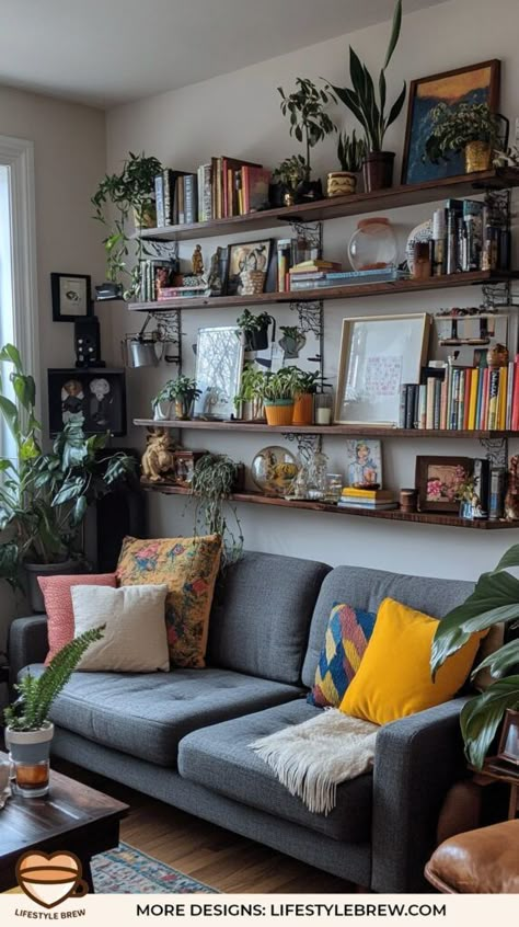 Eclectic Living Room Ideas for a Unique and Stylish Space - LifeStyle Brew Black And Colorful Living Room, Electric Style Interior, Vintage Maximalist Decor Living Room, Mid Century Eclectic Living Room, Maximalist Decor Living Room, Alternative Living Room, Townhome Living Room, Rustic Modern Living Room, Maximalism Interior Design