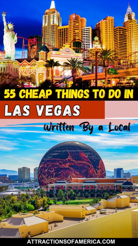 55 cheap things to do in Las Vegas written by a local. Las Vegas On A Budget, Vegas On A Budget, Vegas Activities, Las Vegas Travel Guide, Las Vegas Attractions, Things To Do In Vegas, Vegas Attractions, West Coast Travel, Las Vegas Travel