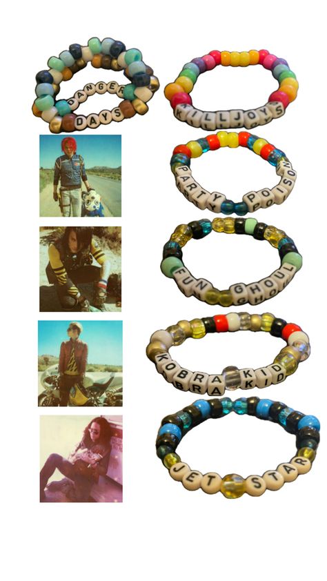 mcr danger days kandi/bracelets Mcr Kandi, Mcr Danger Days, Kandi Diy, Mcr Concert, Concert Bracelets, Kandi Inspo, Danger Days, Ray Toro, Accessory Inspo