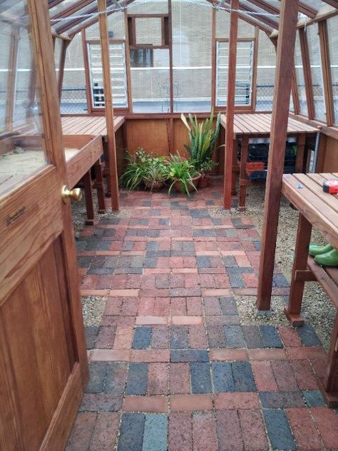 Greenhouse Floor, Traditional Greenhouses, Conservatory Greenhouse, Modern Gardens, Brick Floor, Lean To Greenhouse, Greenhouse Shed, Greenhouse Interiors, Home Greenhouse