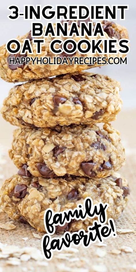 3 Ingredient Banana Oatmeal Cookies Oatmeal Banana Cookies, Banana Oatmeal Cookies Healthy, Banana Oat Cookies, Soft Cookie Recipe, Banana Bread Cookies, Healthy Oatmeal Cookies, Banana Oatmeal Cookies, Banana Oat, Banana Cookies